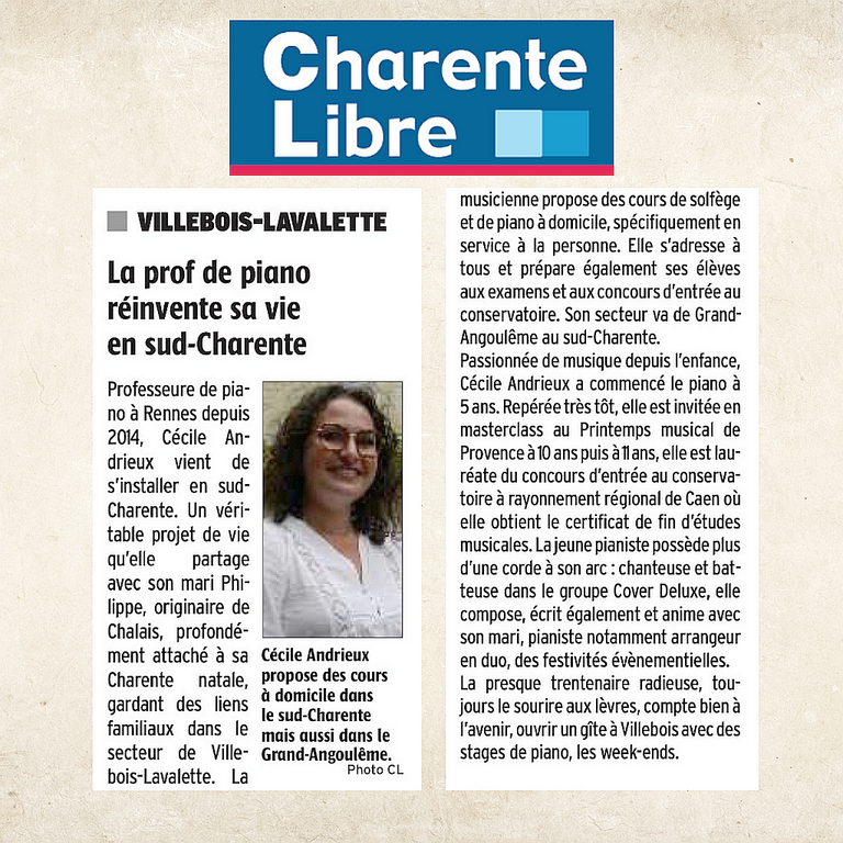 Cécile Andrieux, professeur de piano à domicile sur Angoulême et le sud charente professeur de piano à domicile angoulême cours de piano pianiste chanteuse groupe soirée concert charente